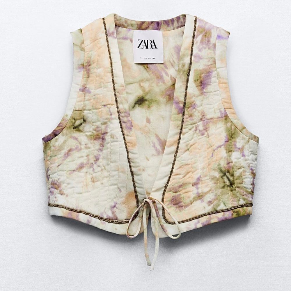 Zara Tie Dye Print Cropped Vest Large Multicolor NEW